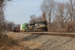 NS 1128 takes train 21E east while another train sits on the siding